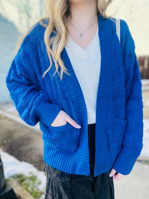 Checkered Textured Knit Cardigan