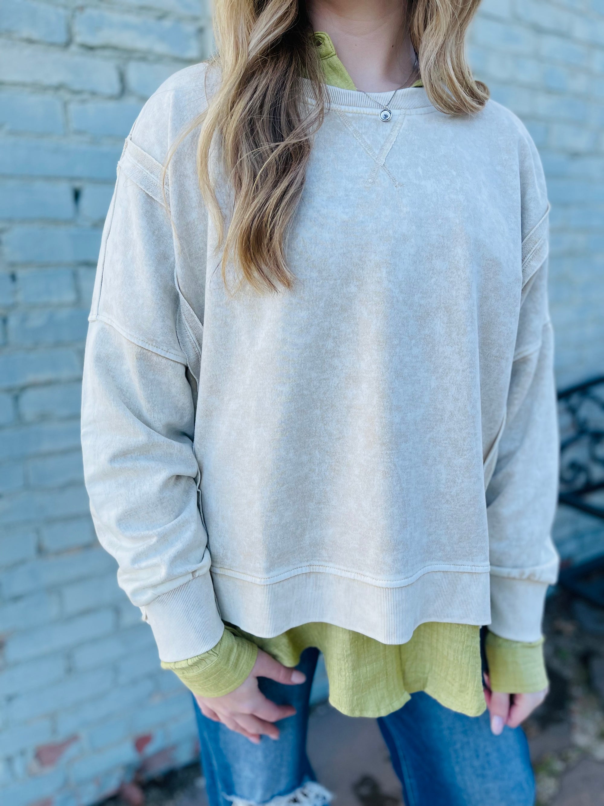 Oatmeal Extended Shoulder Knit Top