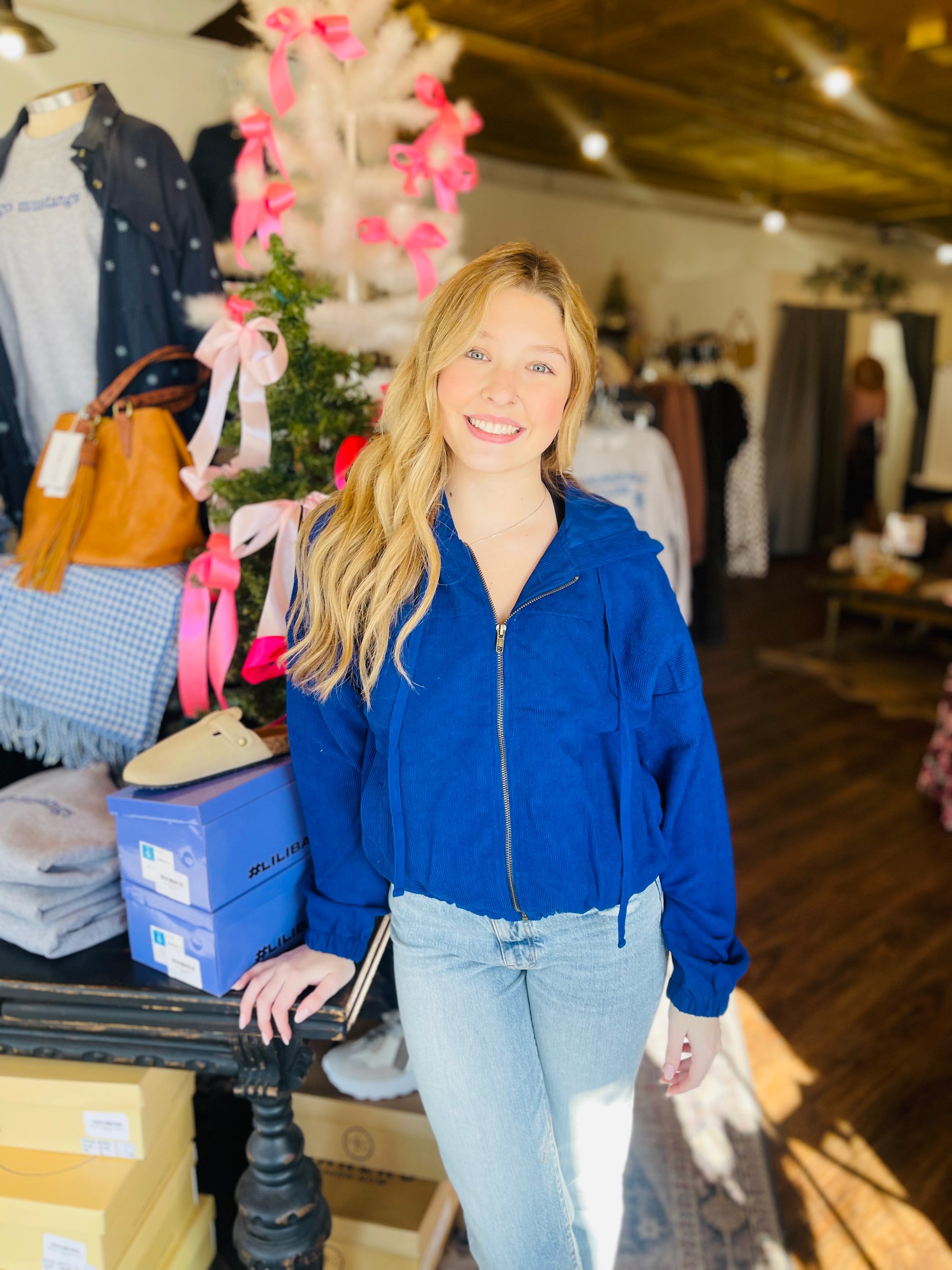 Blue Corduroy Zip Up Jacket