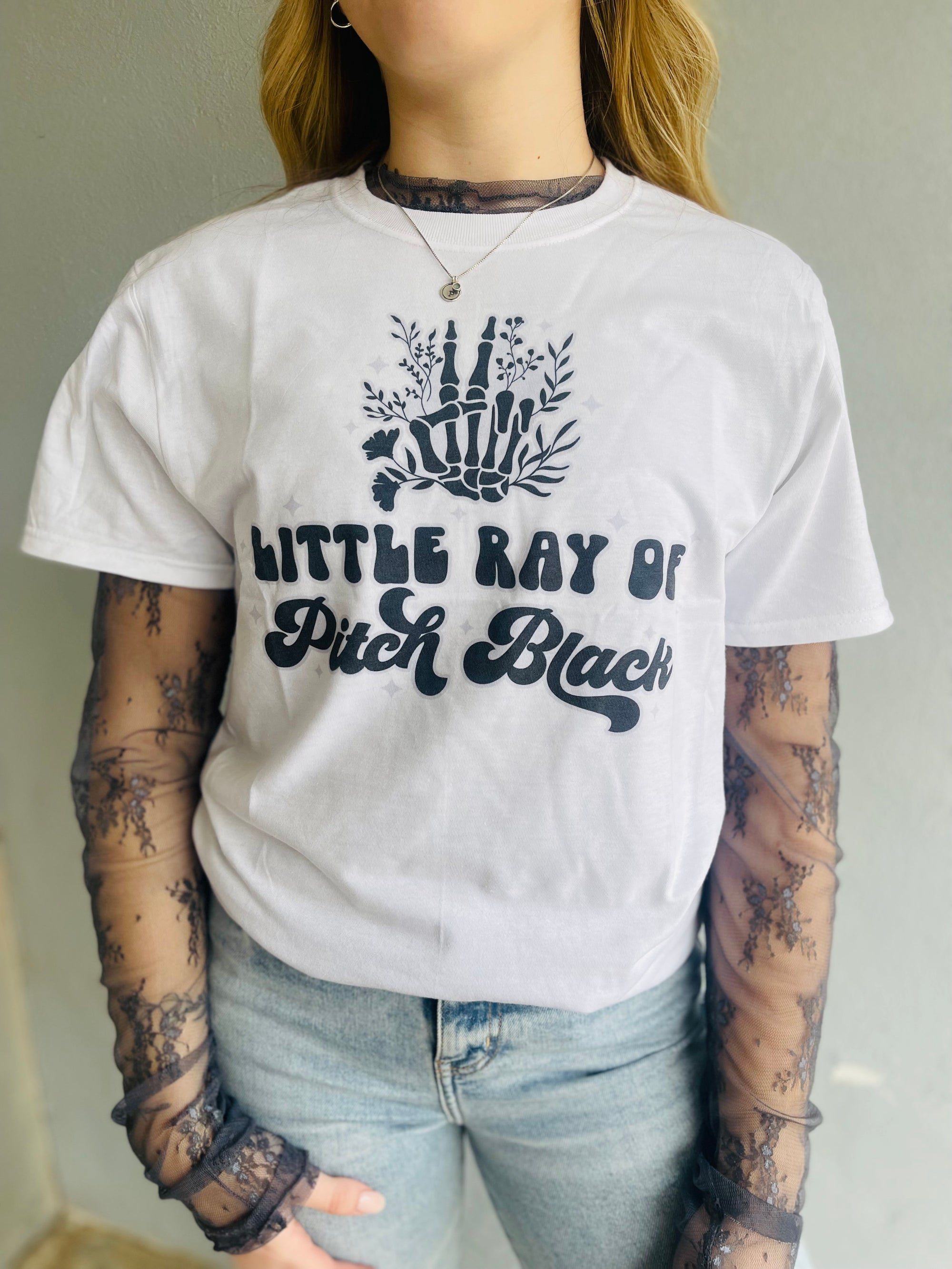 White Little Ray of Pitch Black Graphic T-Shirt