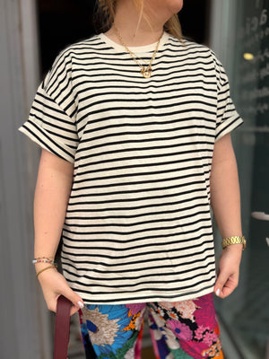 Hyfve Striped Short Sleeve Oversized Cotton Tee