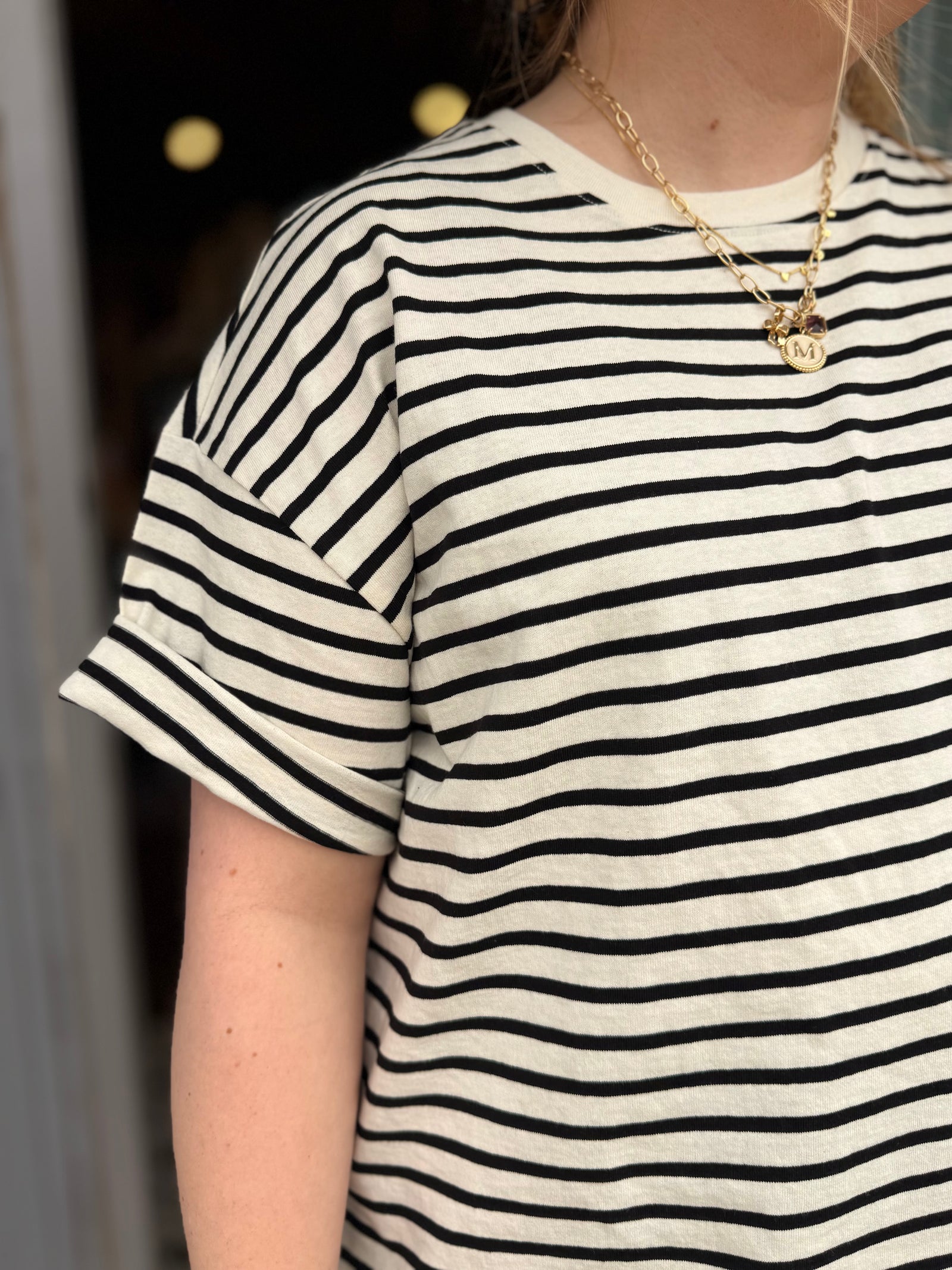 Hyfve Striped Short Sleeve Oversized Cotton Tee