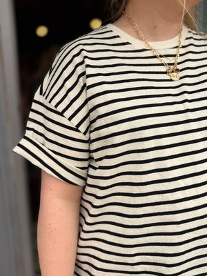 Hyfve Striped Short Sleeve Oversized Cotton Tee