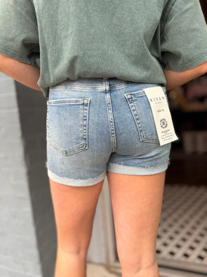 Risen Light Wash High Rise Cuffed Shorts