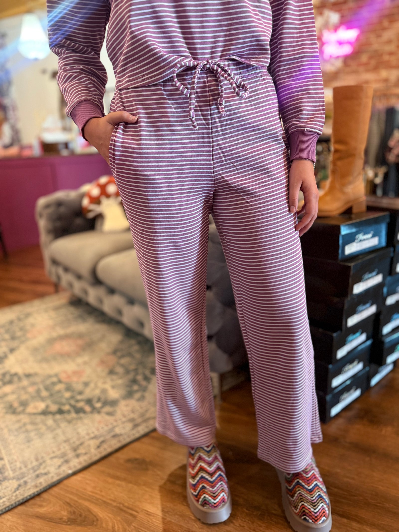 Mono B Mulberry Stripe Lounge Pants