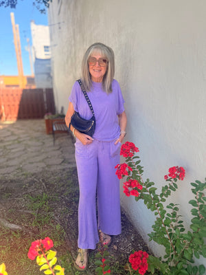 Lavender Ribbed Acid Wash Bottoms