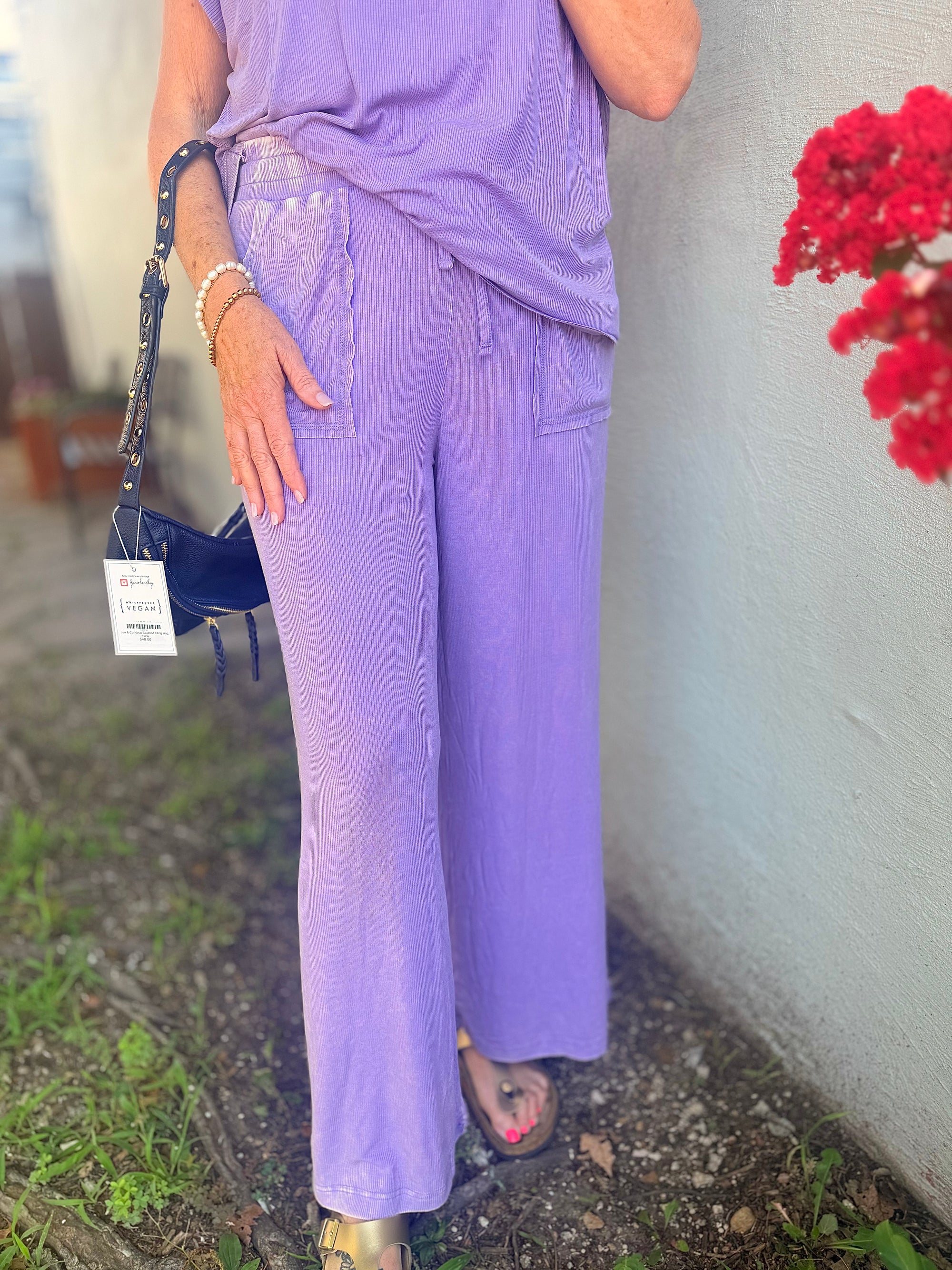Lavender Ribbed Acid Wash Bottoms