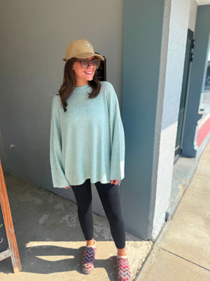Davi + Dani Light Blue Ribbed Knit Flare Sleeve Sweater
