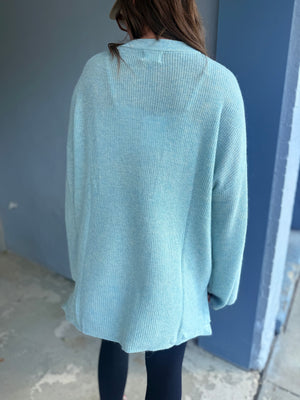 Davi + Dani Light Blue Ribbed Knit Flare Sleeve Sweater