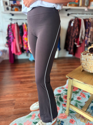 Mono B Coffee Venice Contrast Piping Flare Leggings