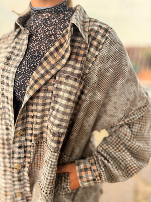 Oli + Hali Washed Mixed Plaid w/ Frayed Hem