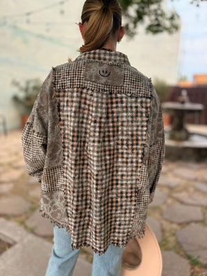 Oli + Hali Washed Mixed Plaid w/ Frayed Hem