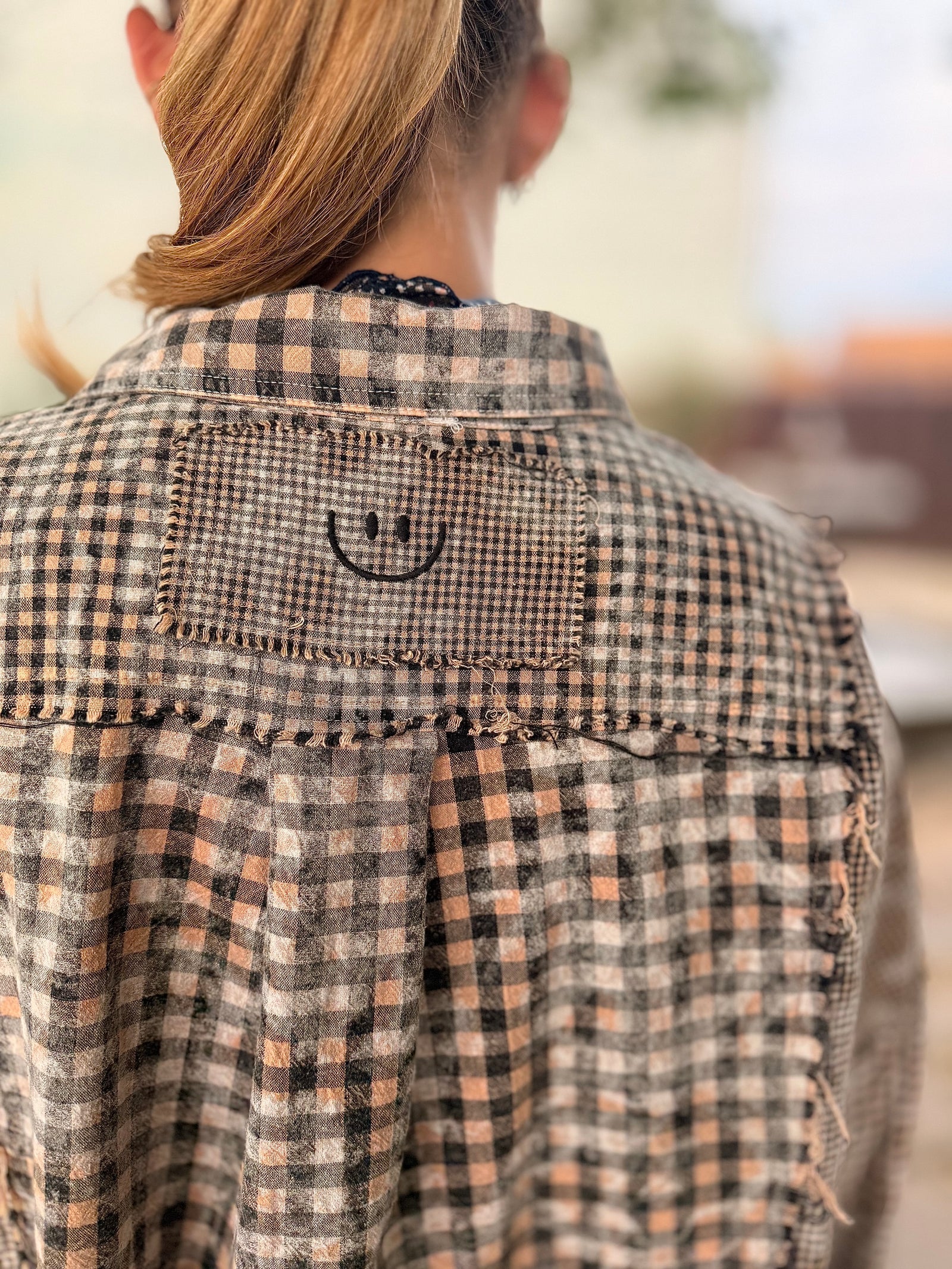 Oli + Hali Washed Mixed Plaid w/ Frayed Hem