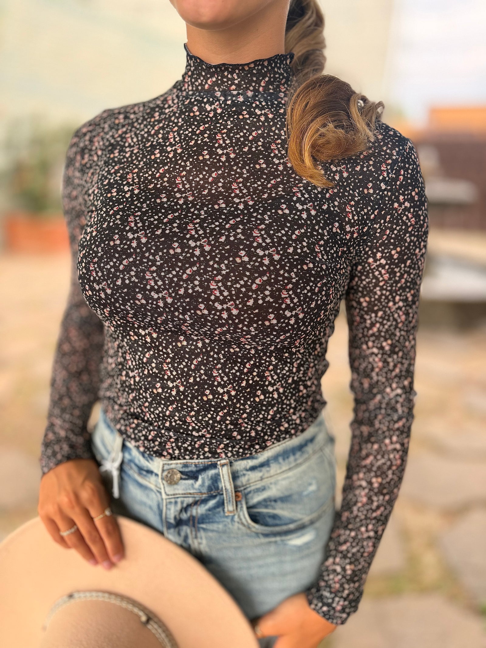 Oli + Hali Long Sleeve Floral Mesh Top