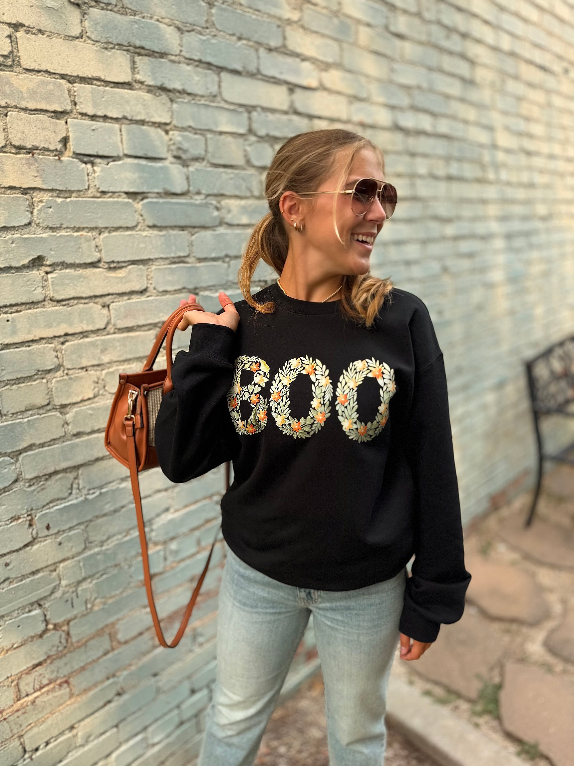 Black BOO Floral Crewneck Sweatshirt