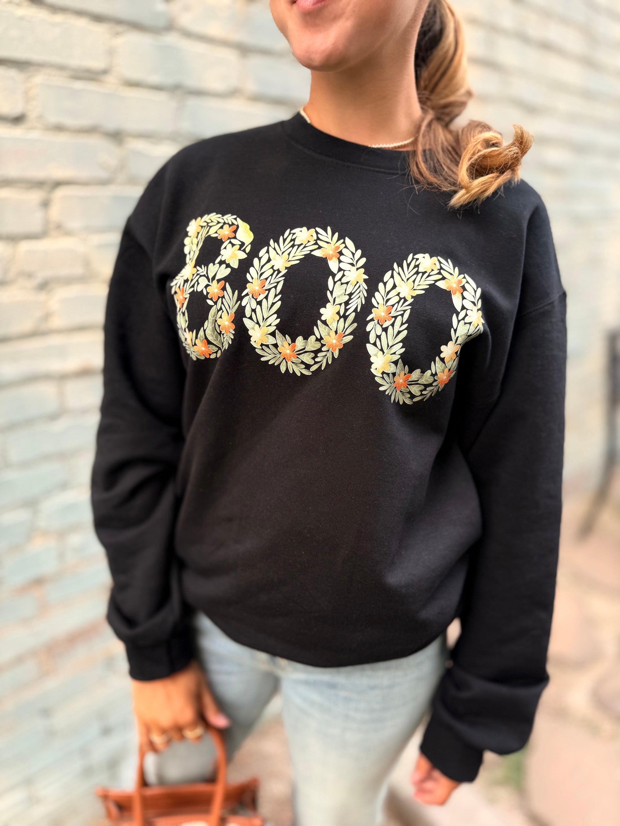 Black BOO Floral Crewneck Sweatshirt