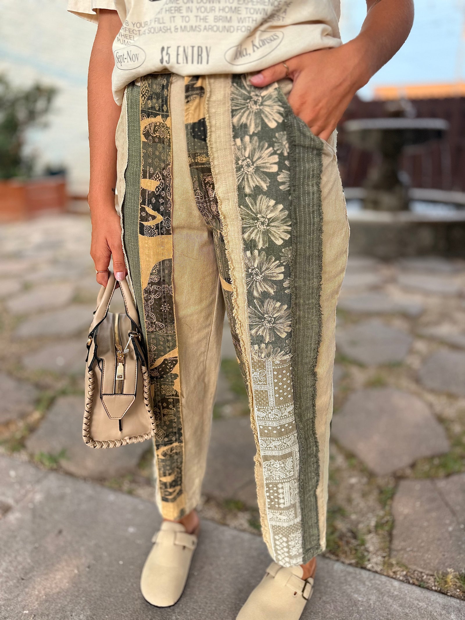 Oli + Hali Mineral Wash Patchwork Twill Pants