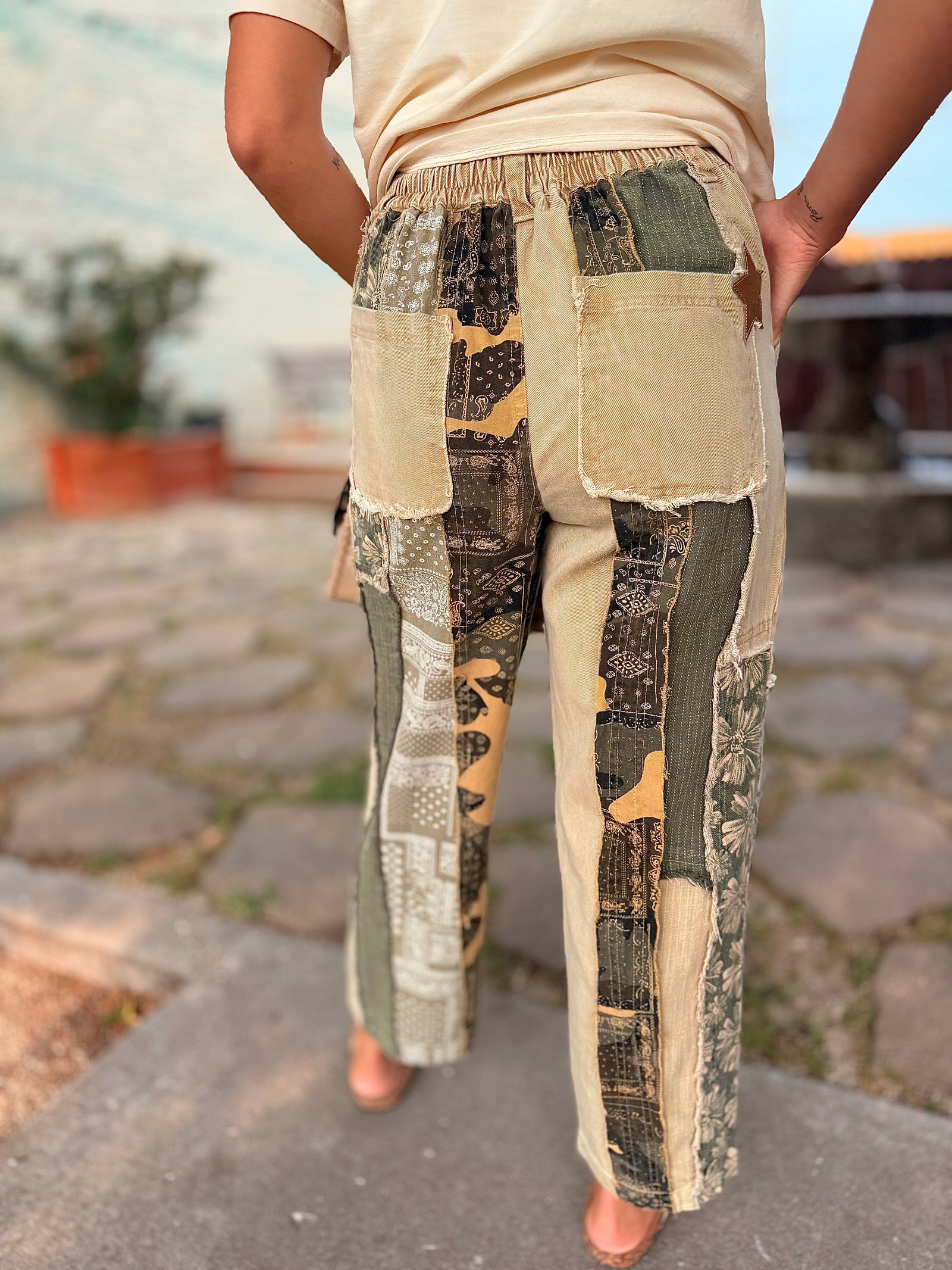 Oli + Hali Mineral Wash Patchwork Twill Pants
