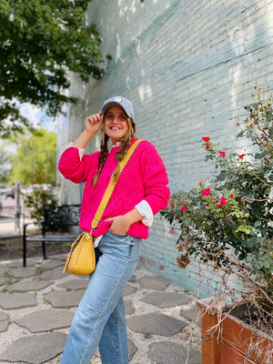 Hot Pink Cable Knit Sweater