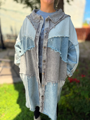 Oli + Hali Washed Blue Color Block Shacket