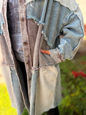 Oli + Hali Washed Blue Color Block Shacket