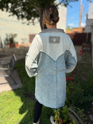 Oli + Hali Washed Blue Color Block Shacket