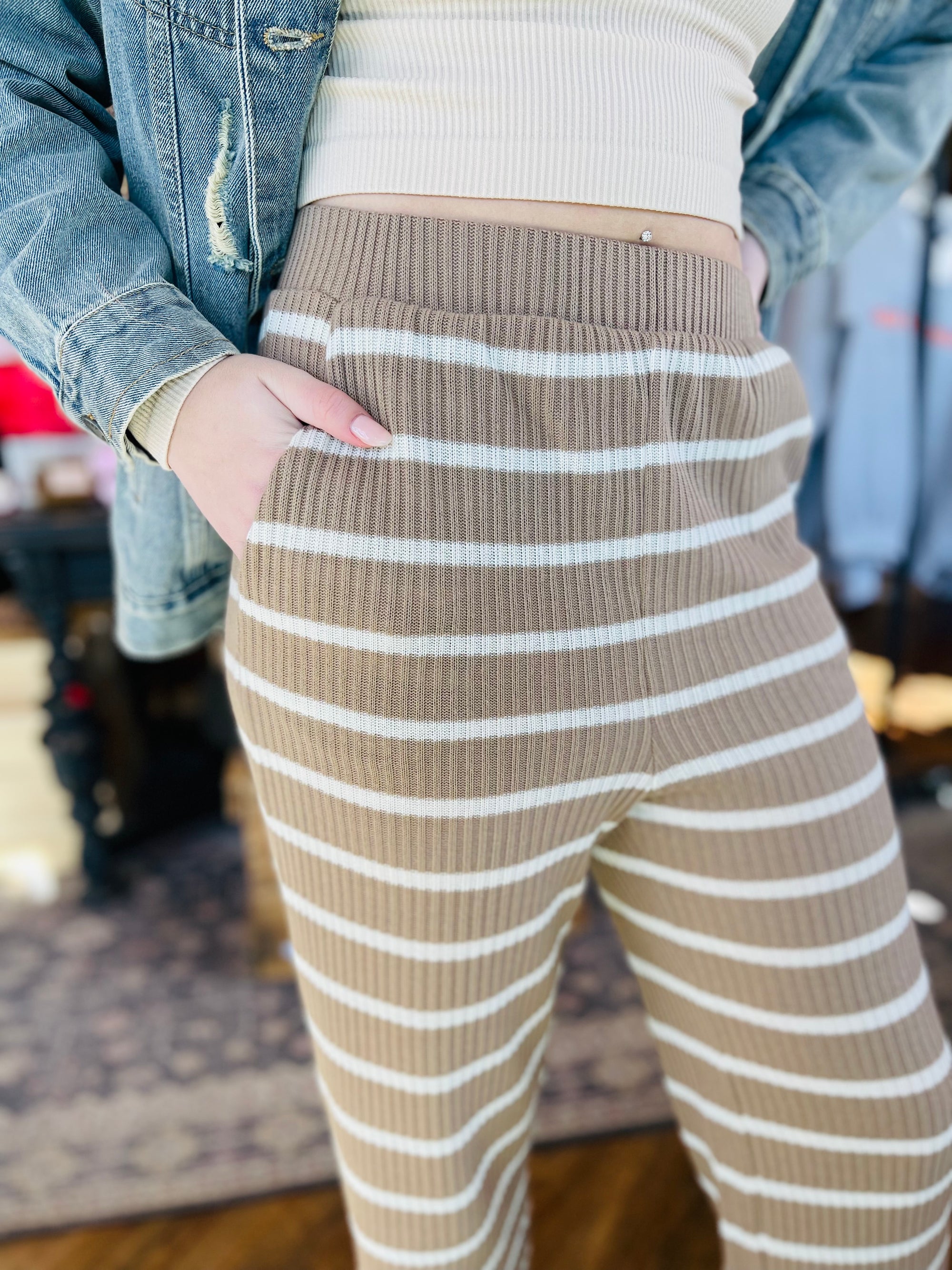 Taupe Striped Knit Bottoms