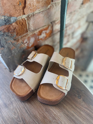 CCOCCI Bone Double Strap Platform Sandal w/ Stud Detail