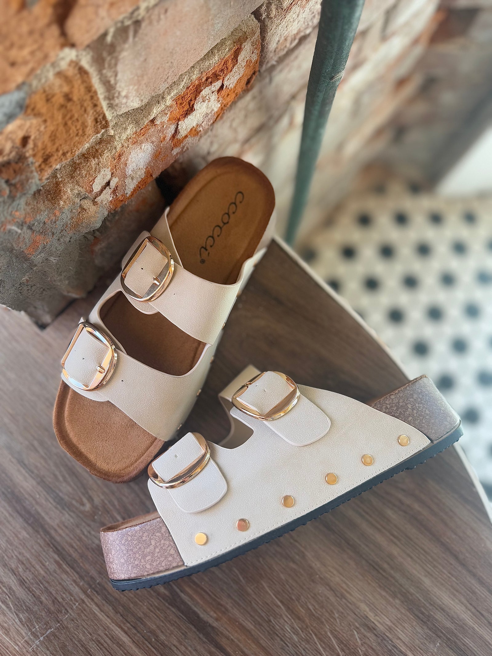 CCOCCI Bone Double Strap Platform Sandal w/ Stud Detail