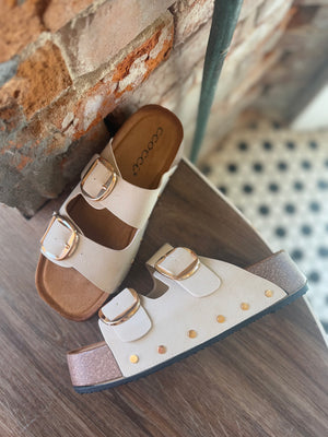 CCOCCI Bone Double Strap Platform Sandal w/ Stud Detail