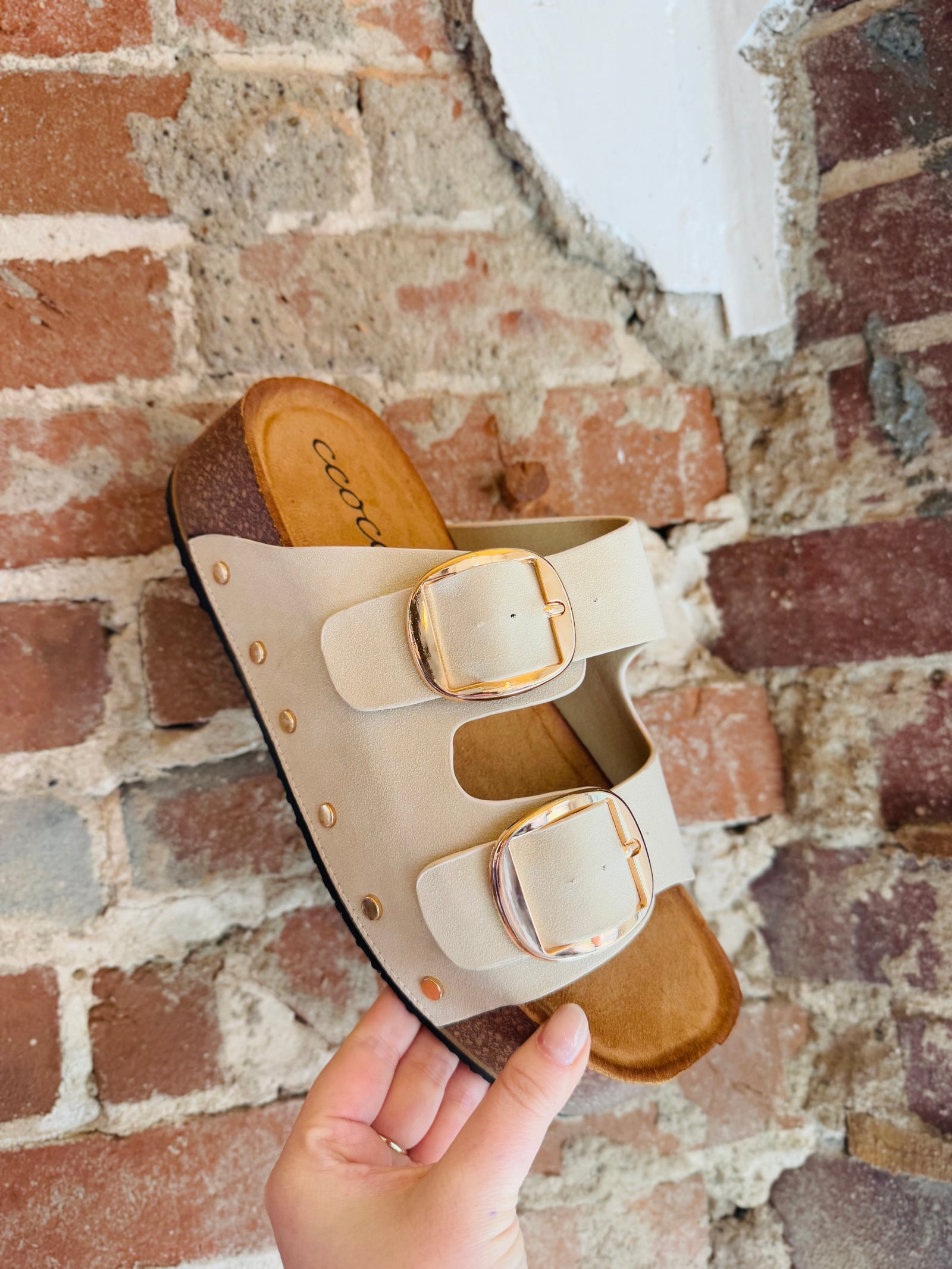 CCOCCI Bone Double Strap Platform Sandal w/ Stud Detail