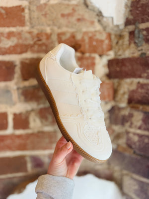 White Sneakers w/ Lace Trim Detail