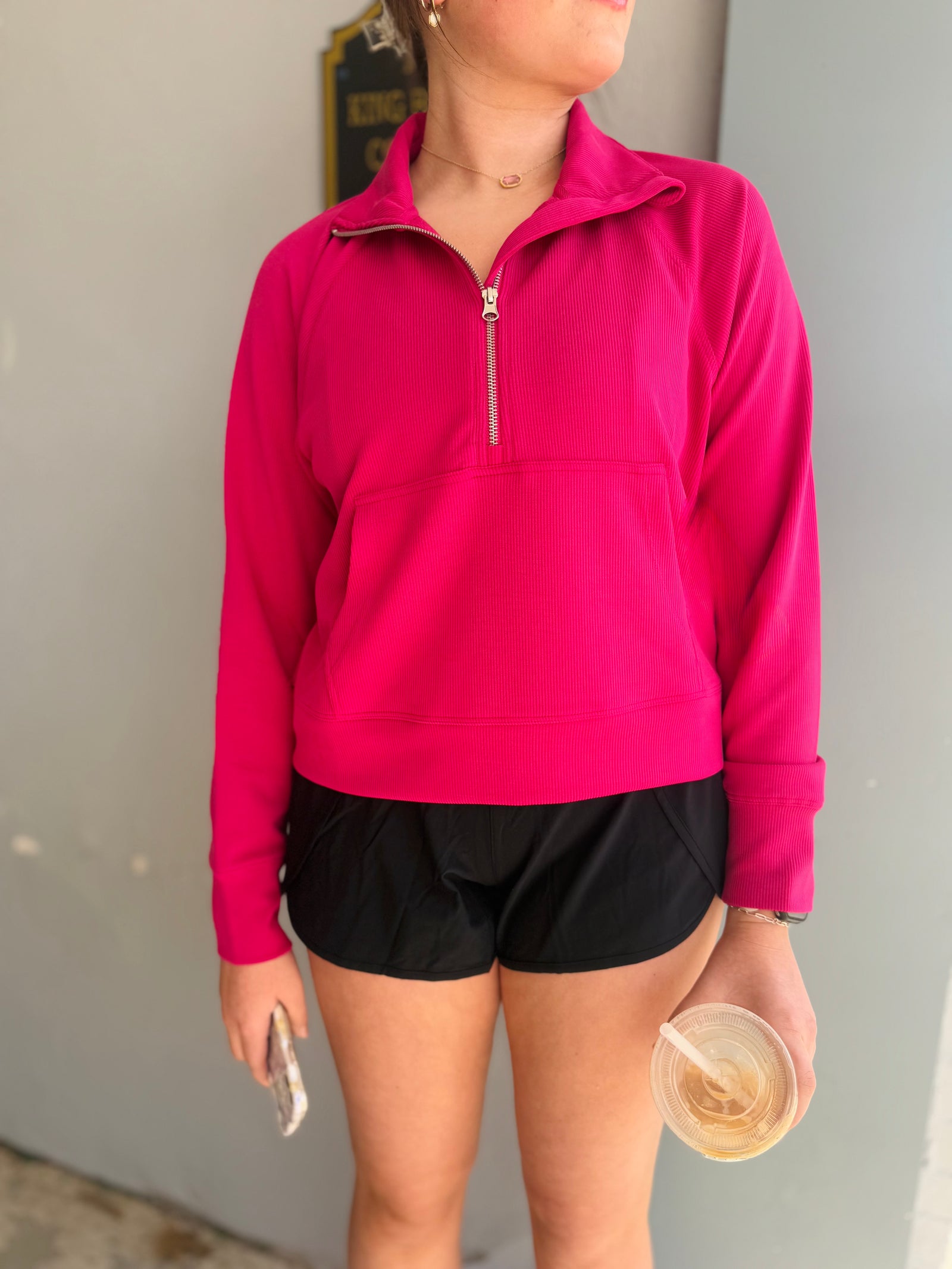 Mono B Pink Ribbed Quarter Zip