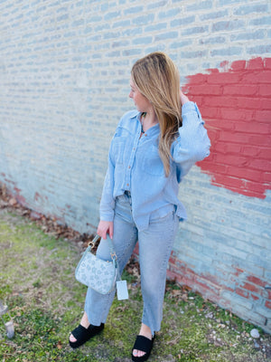 Sky Blue Mineral Wash Gauze Button Front Shirt