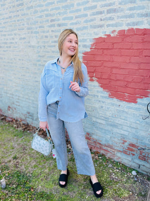 Sky Blue Mineral Wash Gauze Button Front Shirt