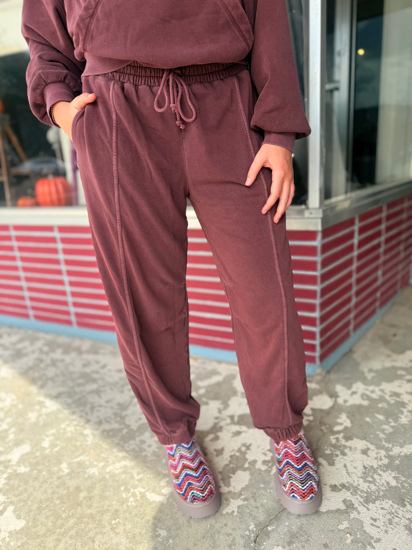 Blu Pepper Maroon Front Seam Cuffed Lounge Pants