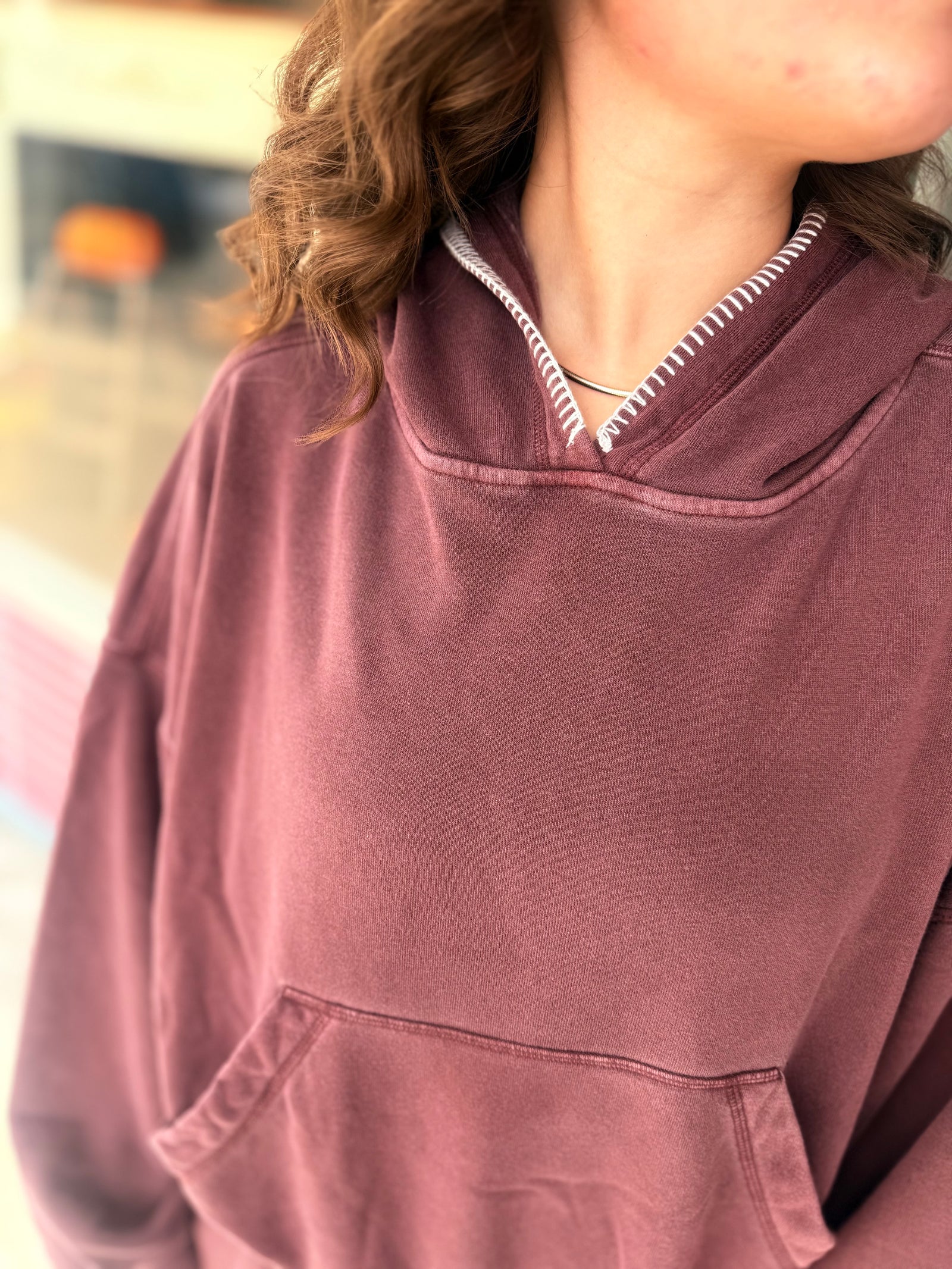 Blu Pepper Maroon Cropped Hooded Front Pocket Knit Top