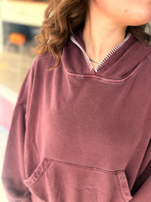 Blu Pepper Maroon Cropped Hooded Front Pocket Knit Top