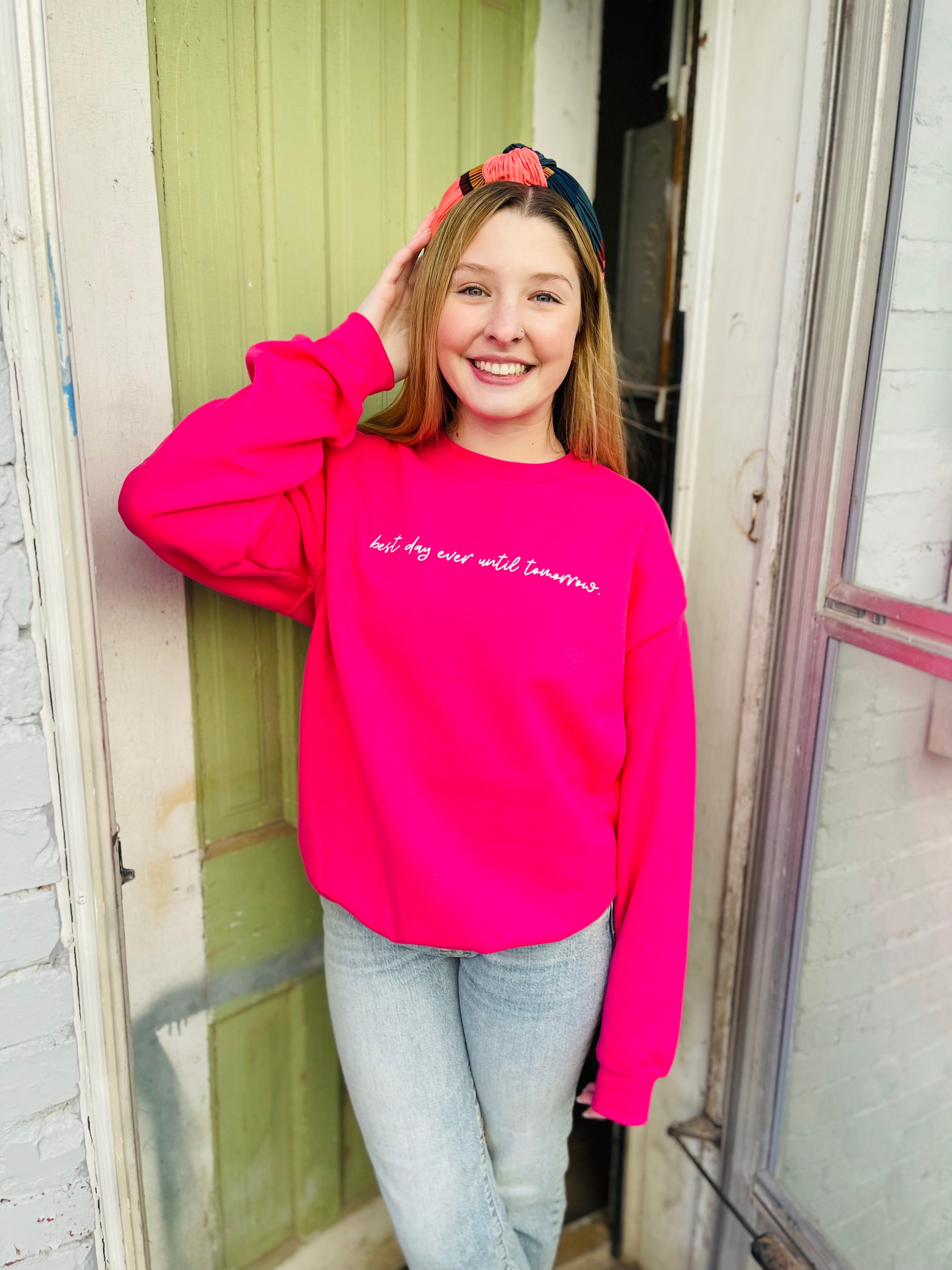 Pink Best Day Ever Graphic Sweatshirt