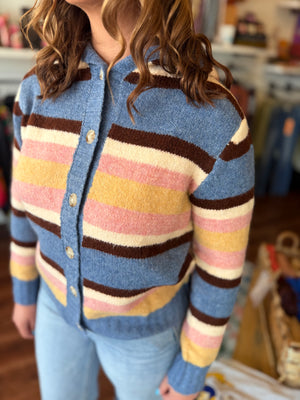 Staccato Multi Color Striped Hooded Cardigan