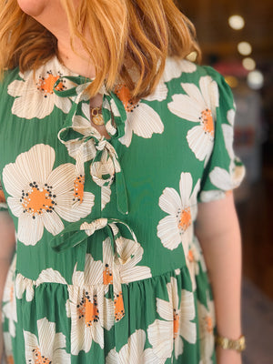 She & Sky Green Floral Puff Sleeve Baby Doll Dress