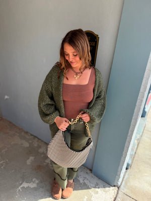 Listicle Olive Balloon Sleeve Knit Cardigan