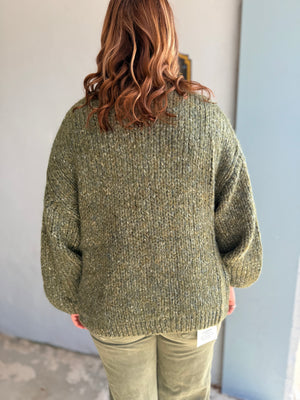 Listicle Olive Balloon Sleeve Knit Cardigan
