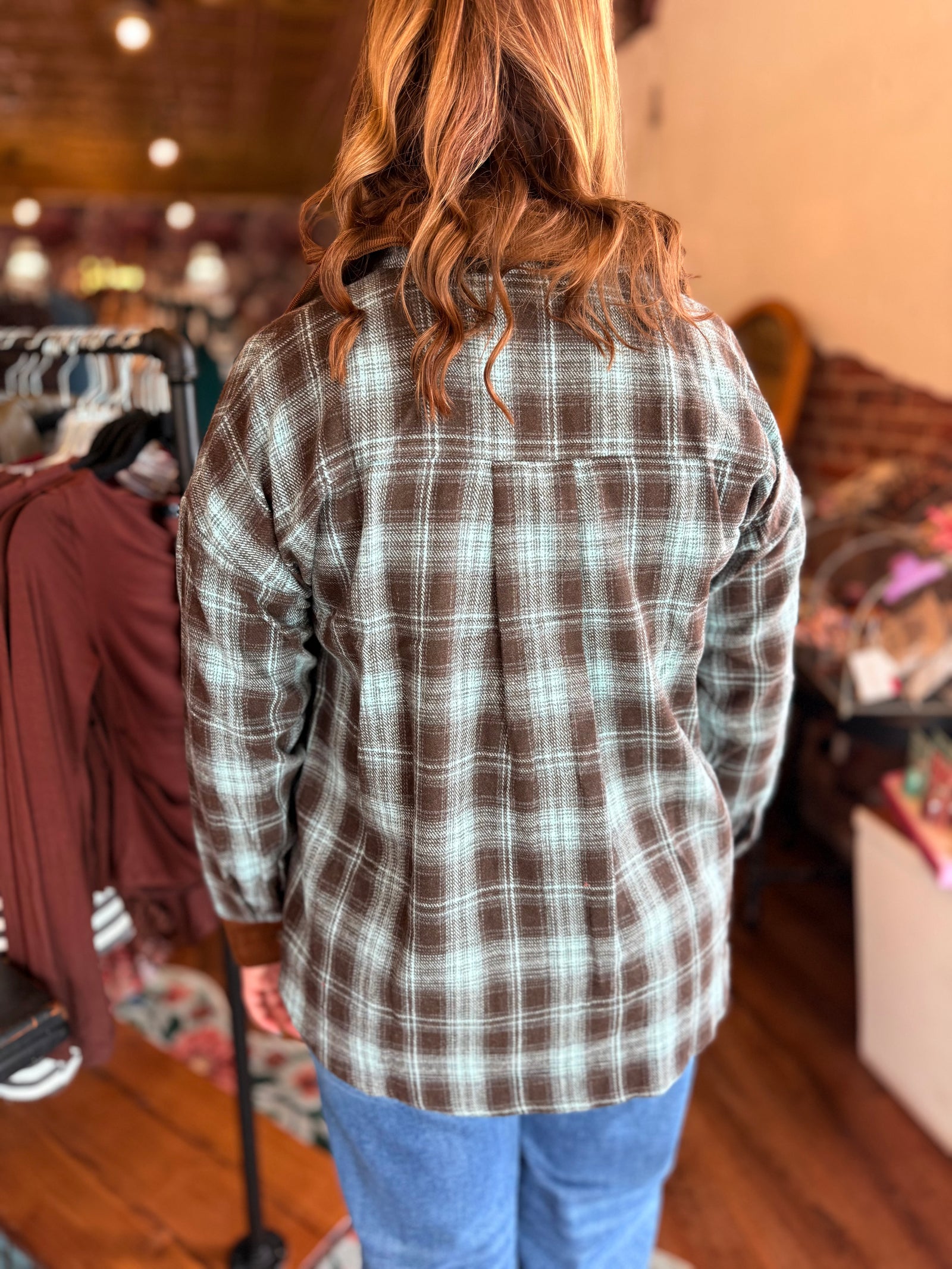 Staccato Blue + Brown Corduroy Brushed Plaid Shacket