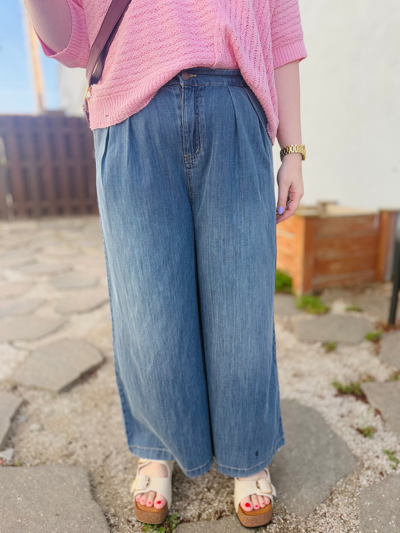 She & Sky Washed Denim Wide Leg Pants