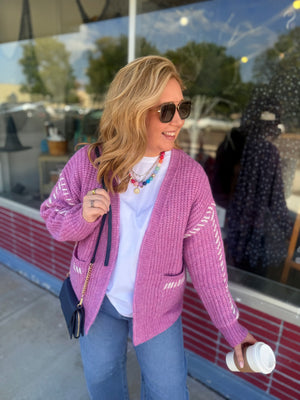 Staccato Pink Stitched Cardigan