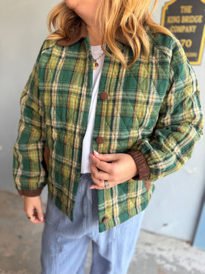 Staccato Green Plaid Jacket w/ Corduroy Buttons