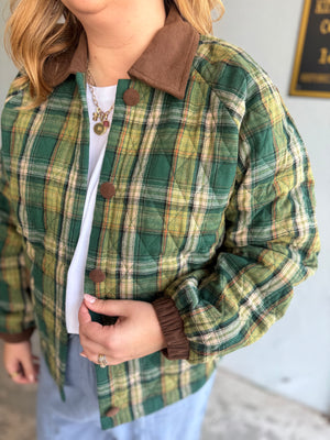 Staccato Green Plaid Jacket w/ Corduroy Buttons