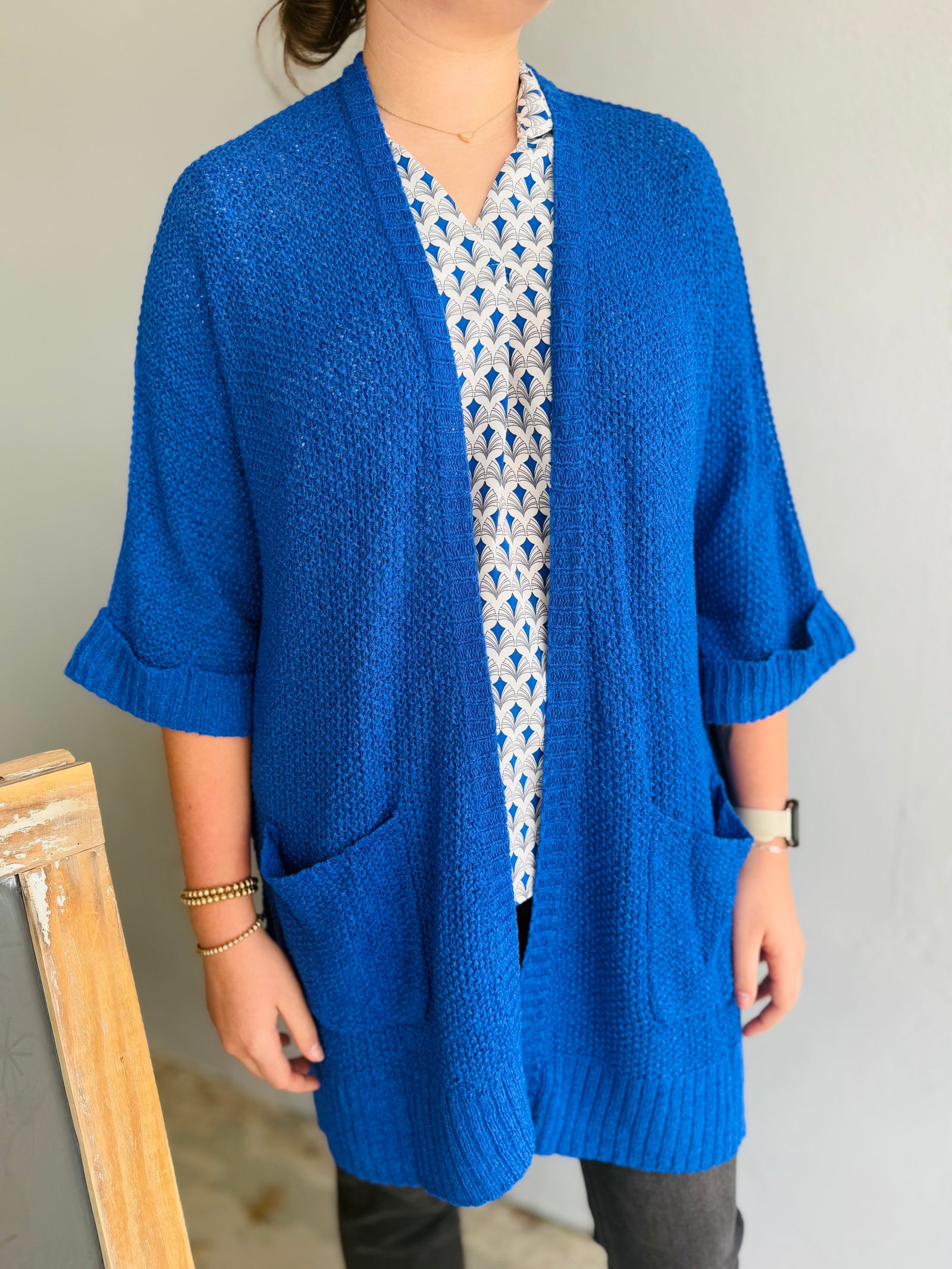 She & Sky Royal Blue Knit Slouchy Cardigan