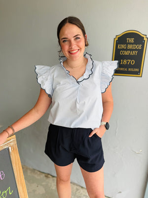She & Sky Navy High Waist Woven Shorts
